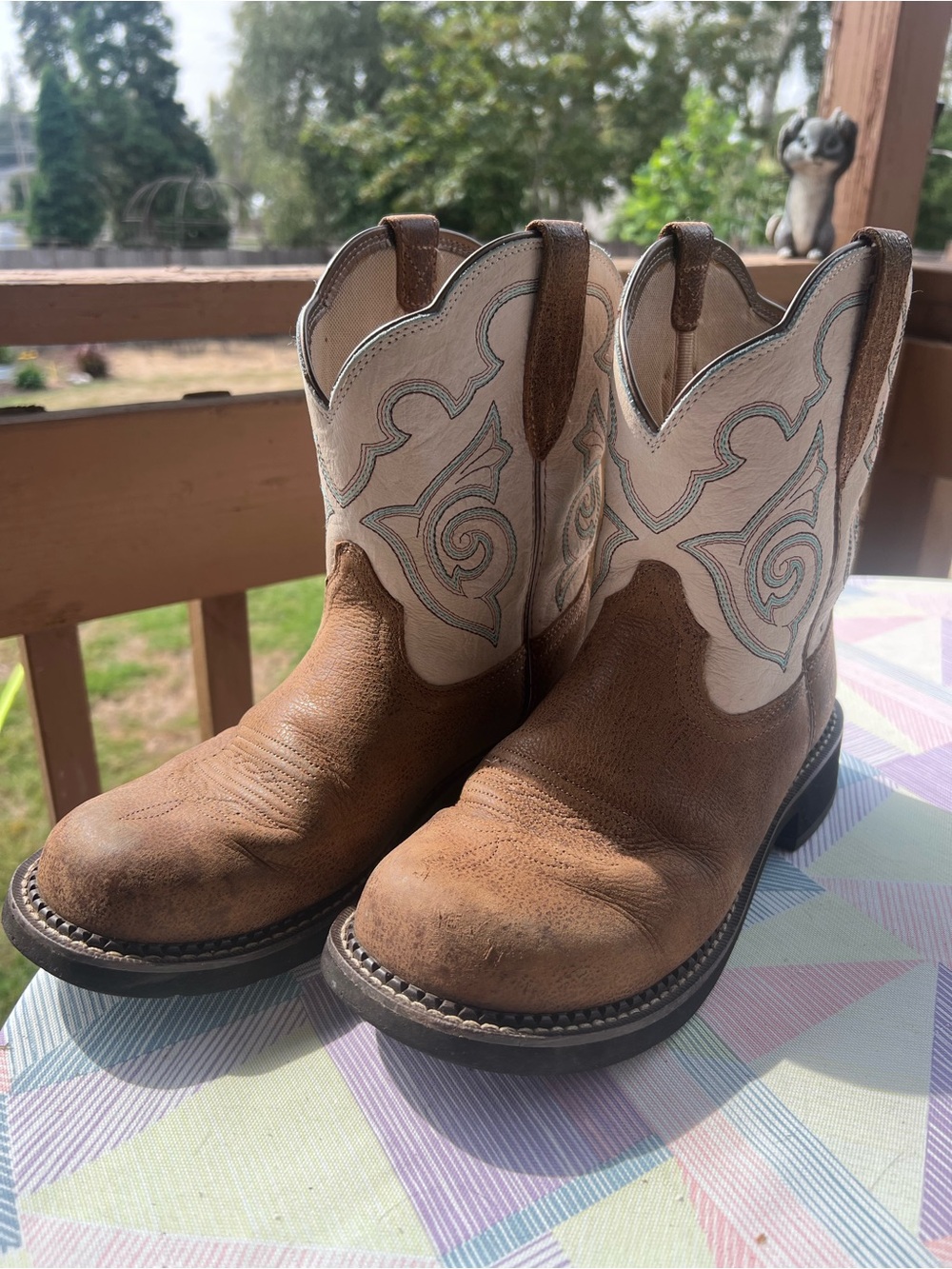 ARIAT Fatbaby Heritage Tess Western Boots Tortuga Crema Leather #10040265 Sz 9B